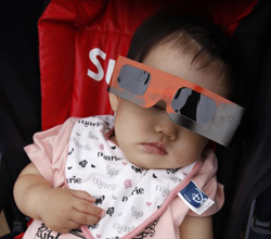 утомившийся от ожидания солнечного затмения 10-месячный младенец Айка Чиба в Токио. 