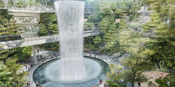 В аэропорте Сингапура построили самый высокий в мире крытый водопад