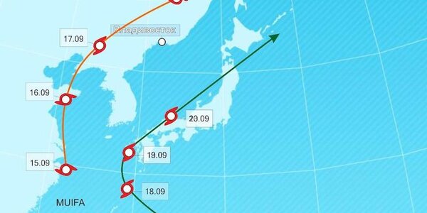Уточненная траектория тайфуна «Муифа» 