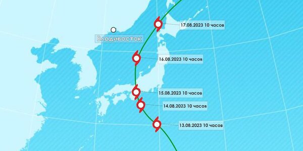 Расчетная траектория смещения тайфуна LAN 