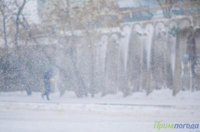 Сильный снегопад обрушился на Владивосток 