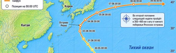 Траектория тайфуна JANGMI в Тихом океане