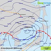 Карта циклона, движущегося на Приморье