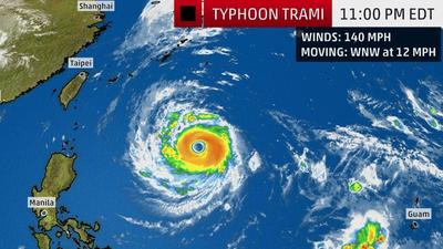 Новый супертайфун «Трами» идёт на Японию и Тайвань