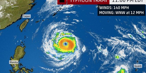 Новый супертайфун «Трами» идёт на Японию и Тайвань