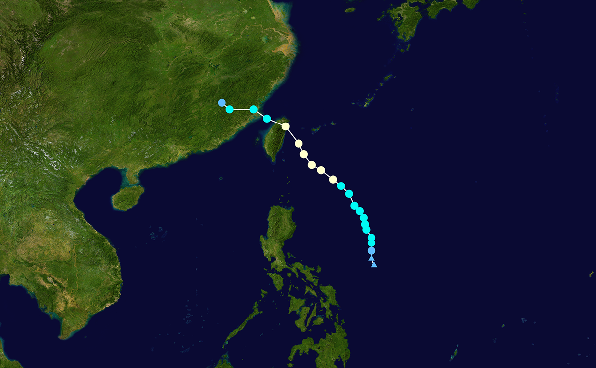 Траектория, по которой прошёл тайфун Nesat